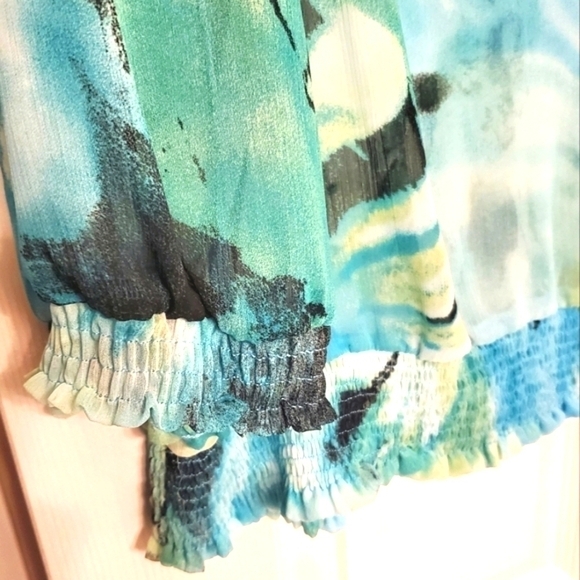 ⭐️CLEO FLORAL BLOUSE SHEER LIGHTWEIGHT BOHO MULTICOLOR WOMENS MEDIUM - Picture 3 of 7